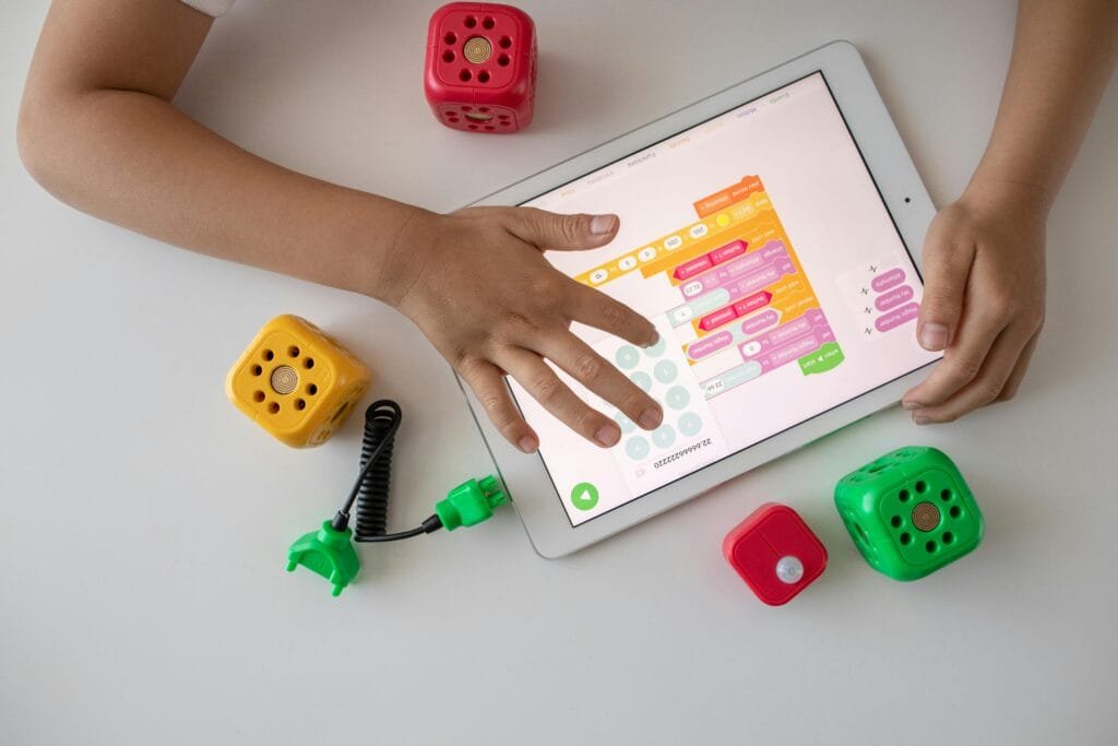 A child playing in the digital tablet
